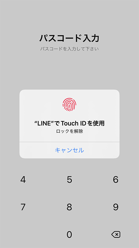 LINE パスコードロックの指紋認証(Touch ID)入力 iphone版