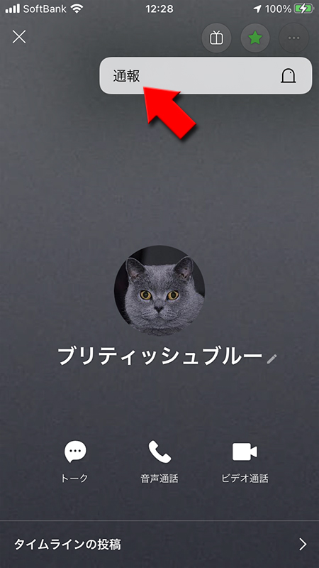 LINE 表示されるメニューから通報を選択 iphone版