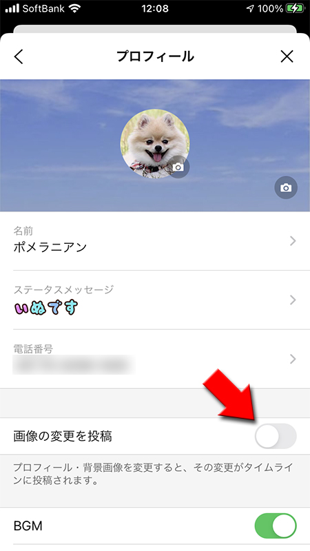 LINE プロフィール設定で画像の投稿をオフにする iphone版