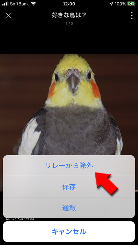 LINE リレーから除外を選択する iphone版