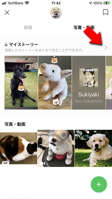 LINE 写真・動画からマイストーリーを選択 iphone版