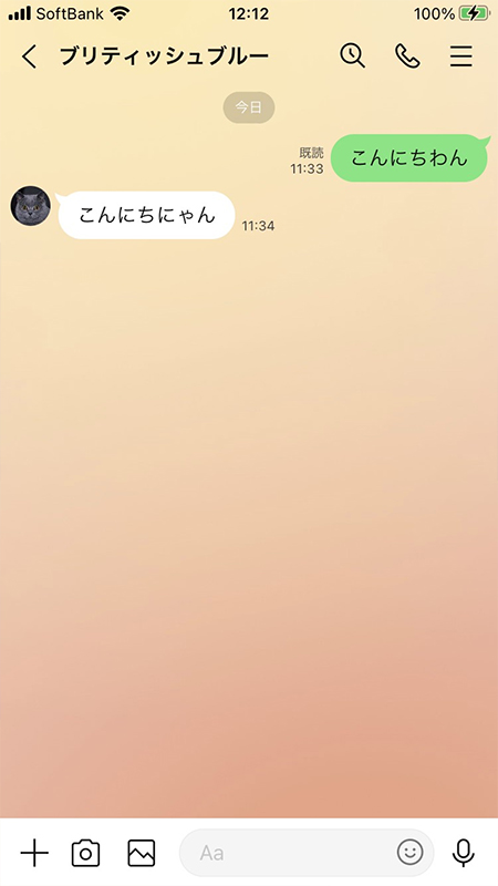 LINE カラーの背景デザインを設定したトークルーム iphone版