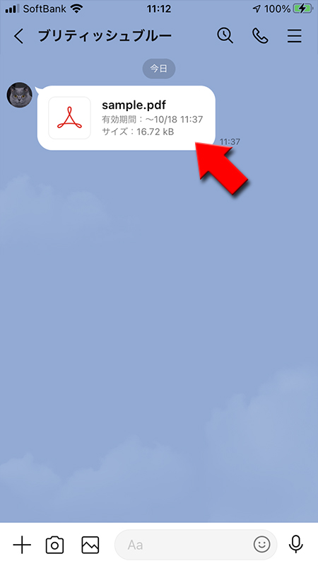 LINE ファイル受信画面 iphone版