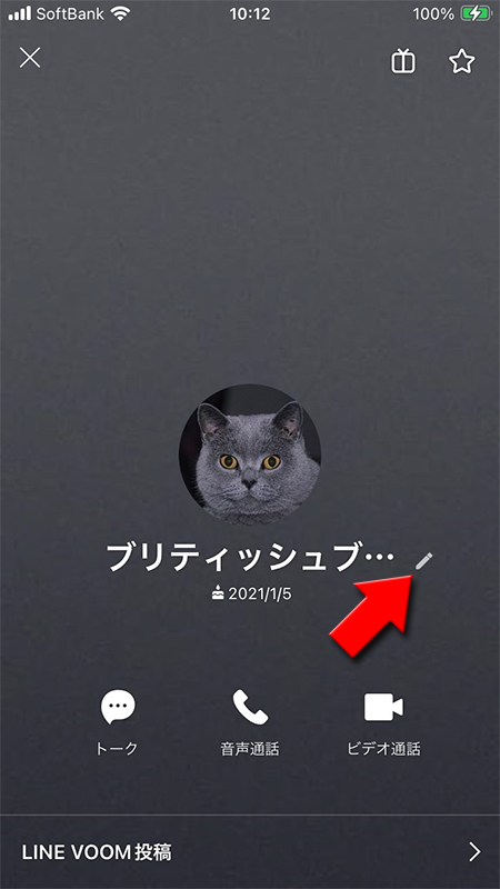 LINE 友だちのプロフィール画面名前編集ページ選択 iphone版