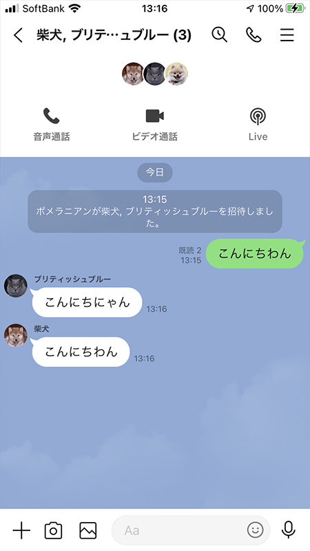 LINE 複数人トークルーム通話選択一覧 iphone版