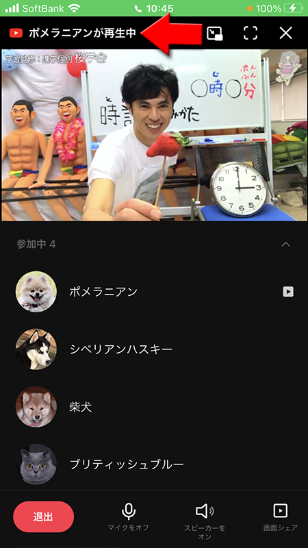 LINE グループ通話 通話YouTubeの動画を閲覧 iphone版