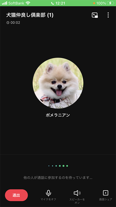 LINE グループ通話参加待ち画面 iphone版