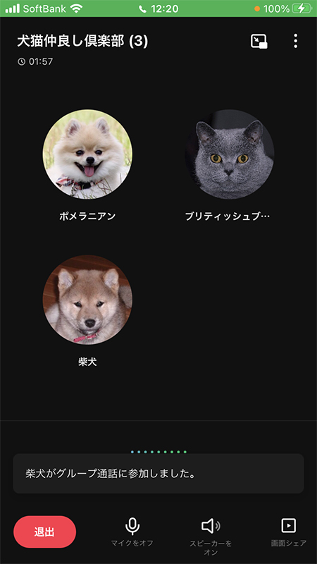 LINE グループ通話イメージ iphone版