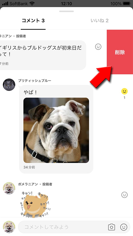 LINE ノートコメント削除を選択 iphone版