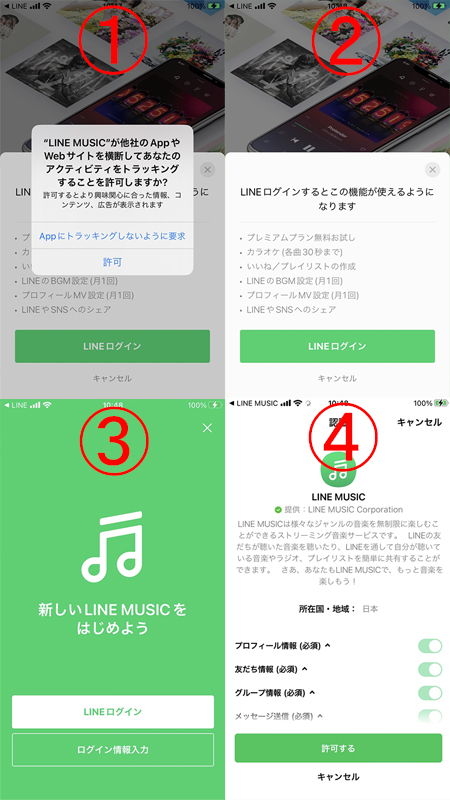 LINE MUSICの初回認証 iphone版