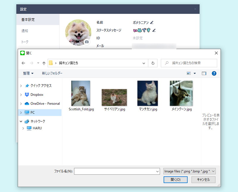 LINE アイコンを使用中のPCから選択 PC版