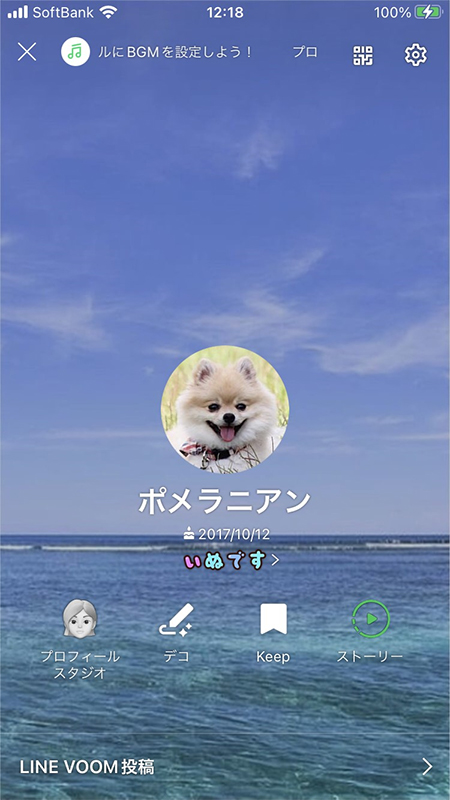 LINE プロフィールページ背景画像が設定されているページ iphone版