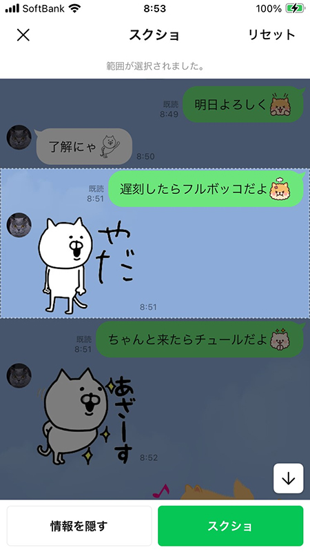 LINE スクショの撮影範囲設定完了 iphone版