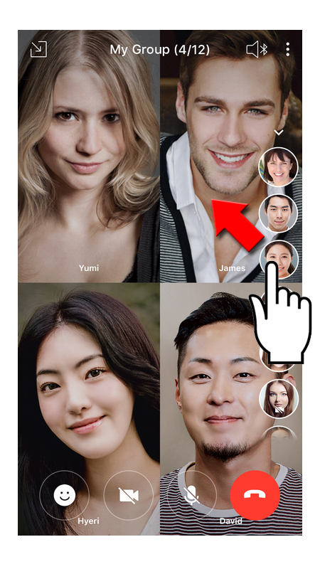 LINE グループビデオ参加者が多い場合にスワイプで画面を切り替え iphone版