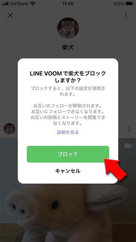 LINE ブロック確認画面からブロックを選択 iphone版
