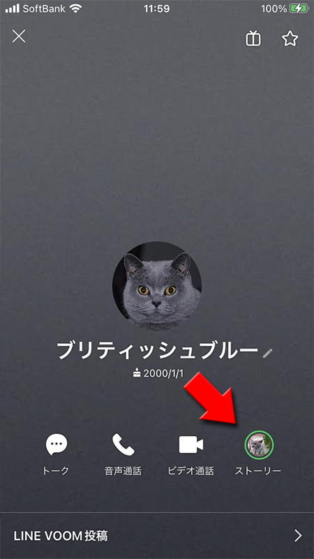 LINE プロフィール画面からストーリーをを選択 iphone版